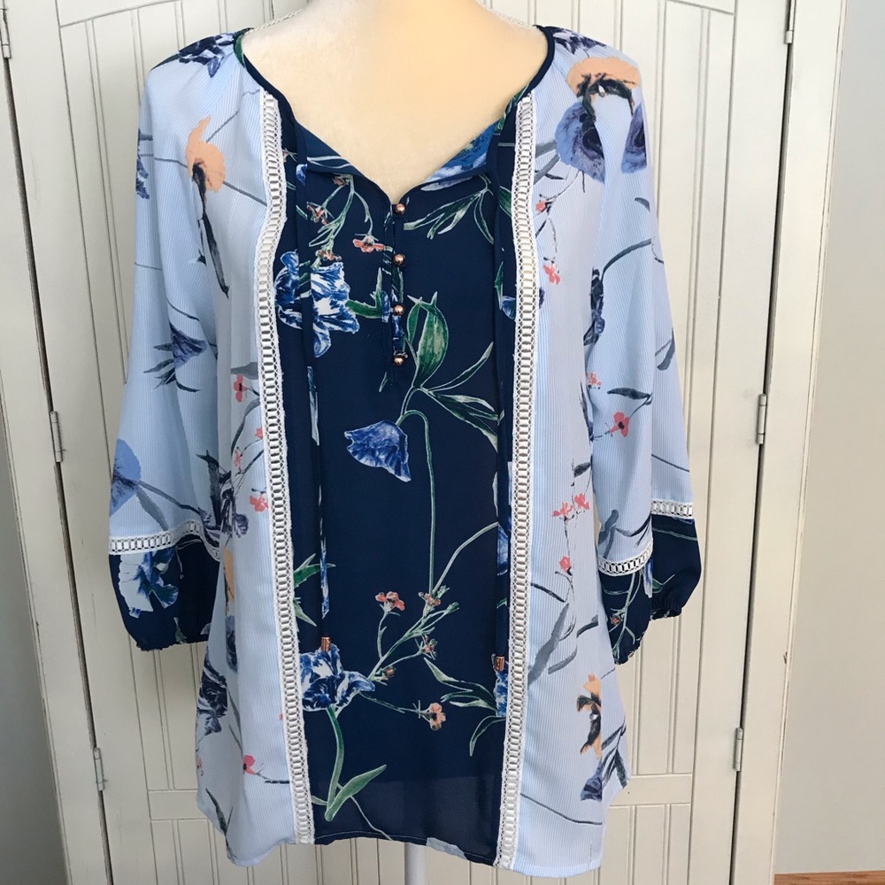 Ivanka Trump Blue Floral Blouse